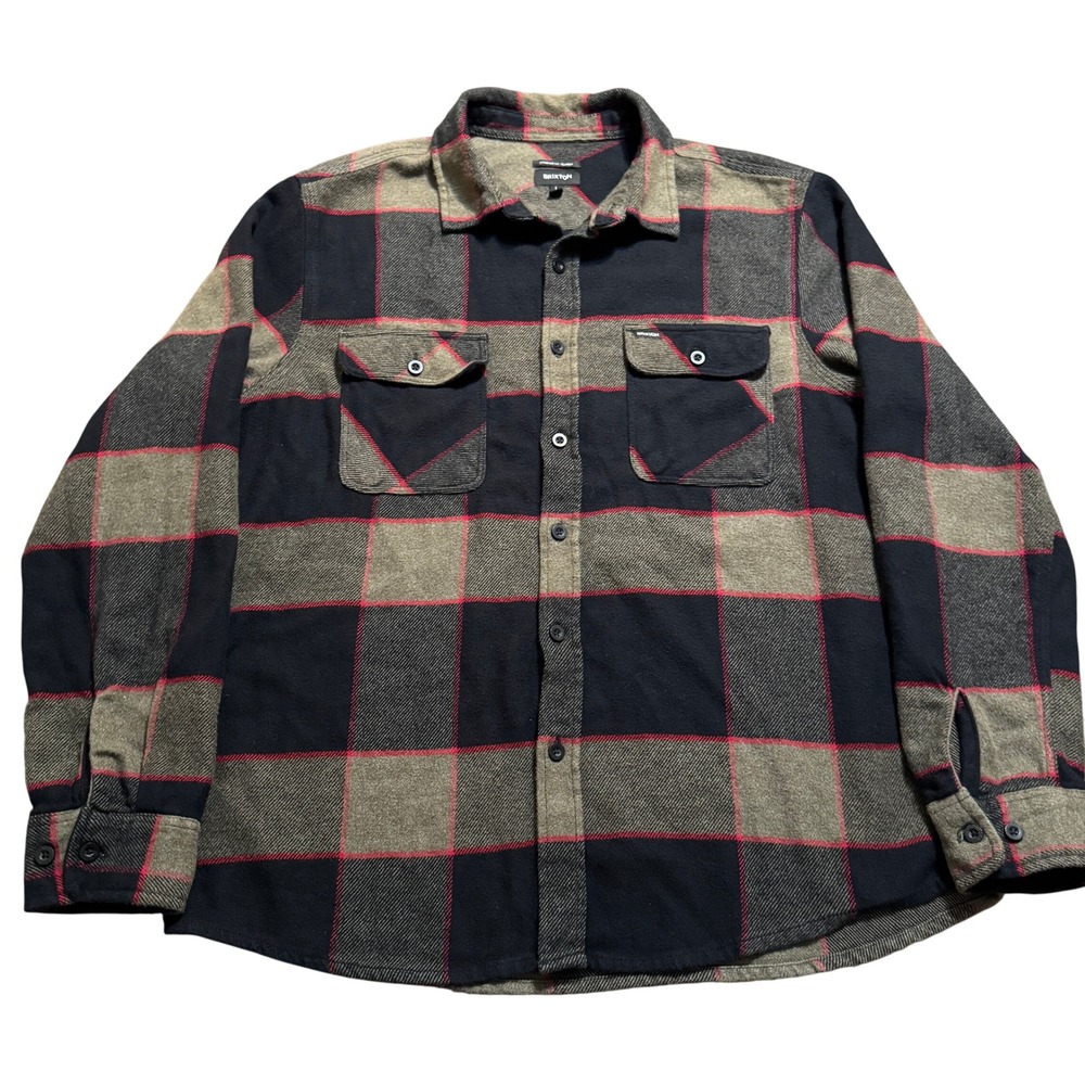 Brixton Button Down Mens Large Standard Fit Bowery Flannel Heather Grey Charcoal